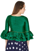 Aastha Fashion Women's Green Art Silk Bell Sleeves attire with Poly Cotton Lining Blouse | Grocsy