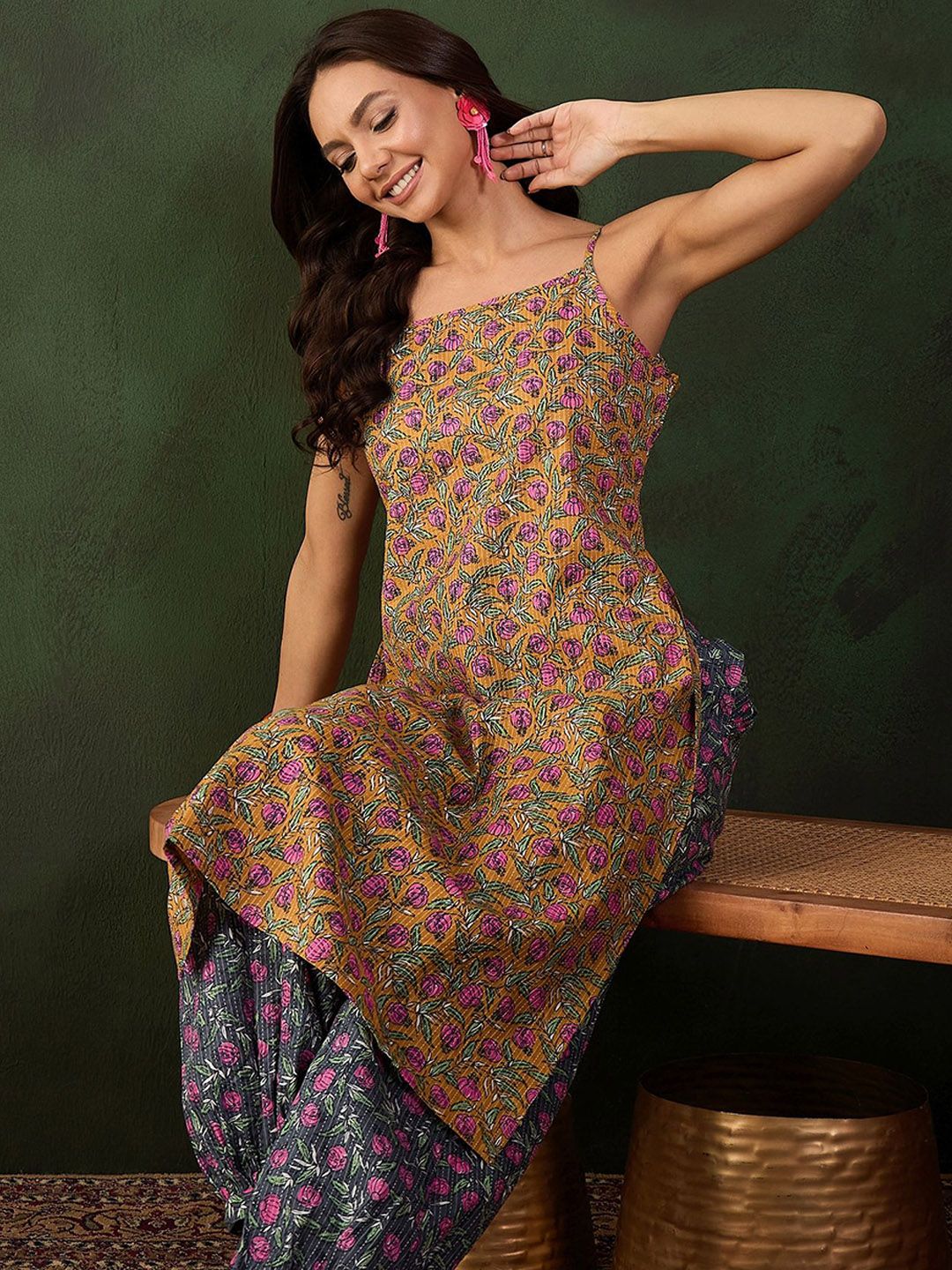 Sangria Printed Kurta With Trouser | Grocsy