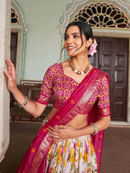 Vastranavya Exquisite Tussar Silk Lehenga Set With Perfect Floral And Patola Print Design Lehenga Choli - Pink | Grocsy