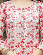 Kaajh Women's Pink Floral Cotton Handblock Salwar Suit Set | Grocsy
