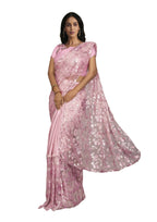 Pink Crepe Lycra Sequence Embroidered Saree With Stitched Blouse - Mohmanthan La Belle | Grocsy