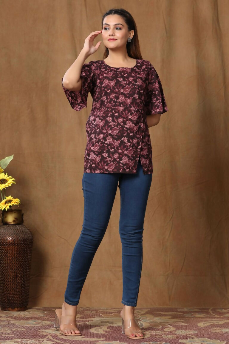 Miravan Women's Cotton Floral Print Straight Kurti | Grocsy