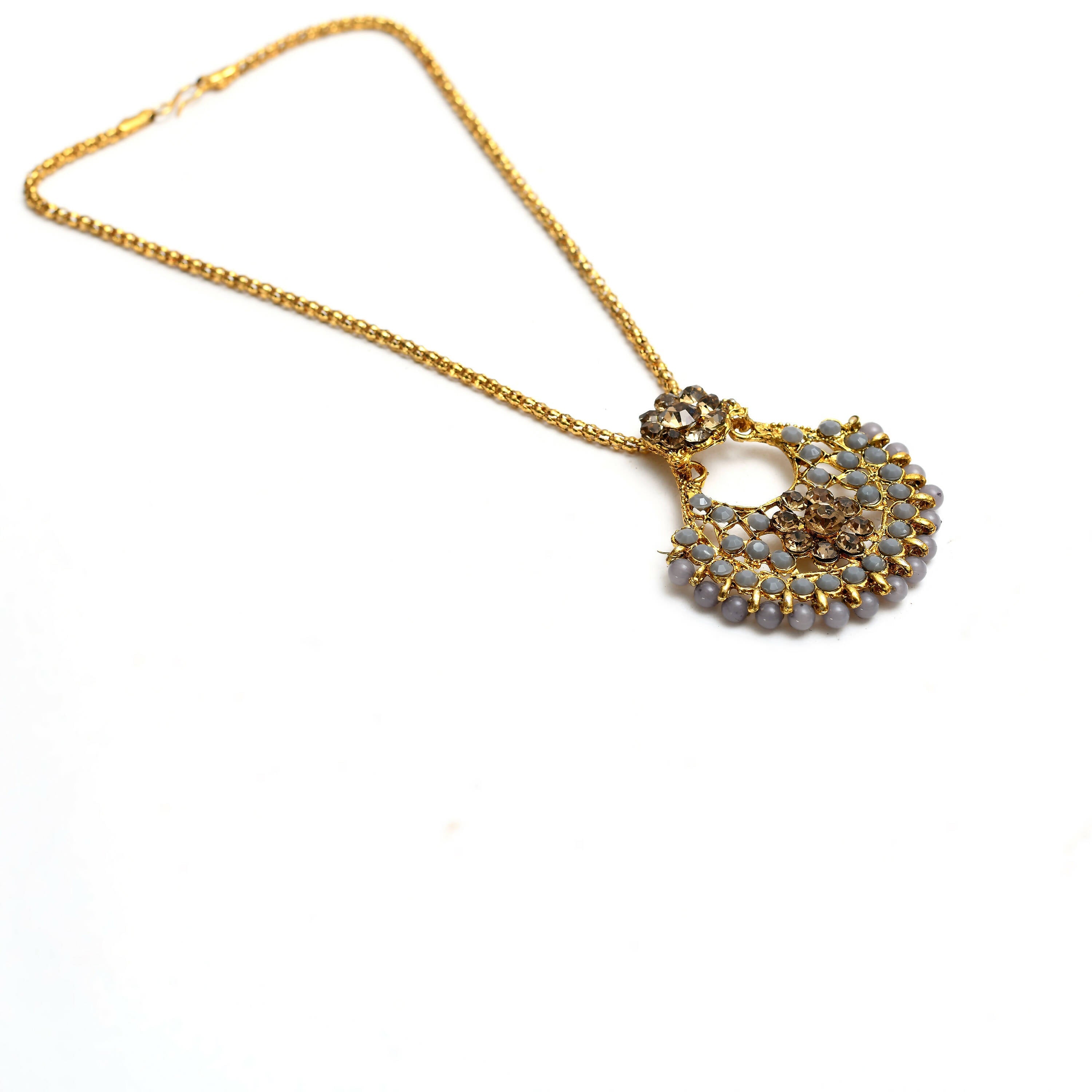 Mominos Fashion Johar Kamal Gold-Polished Brass Finish Long Necklace For Women (Golden/Grey) | Grocsy