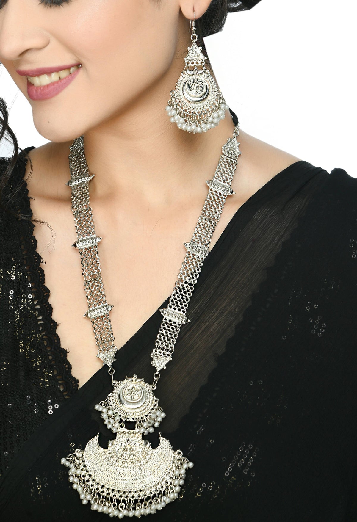 Mominos Fashion Johar Kamal Silver-Plated Brass Finish Rani Haar Statement Necklace For Women | Grocsy