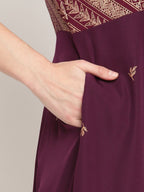 Ahalyaa Women Crepe Wine Colour Glitter Print Kurta | Grocsy