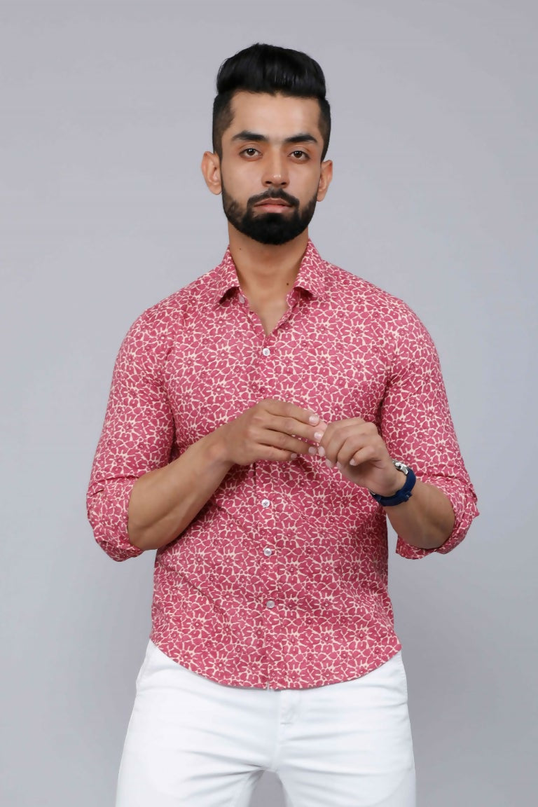 Miravan Men's Cotton Pink Floral Printed Shirt | Grocsy