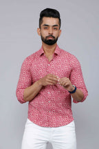 Miravan Men's Cotton Pink Floral Printed Shirt | Grocsy