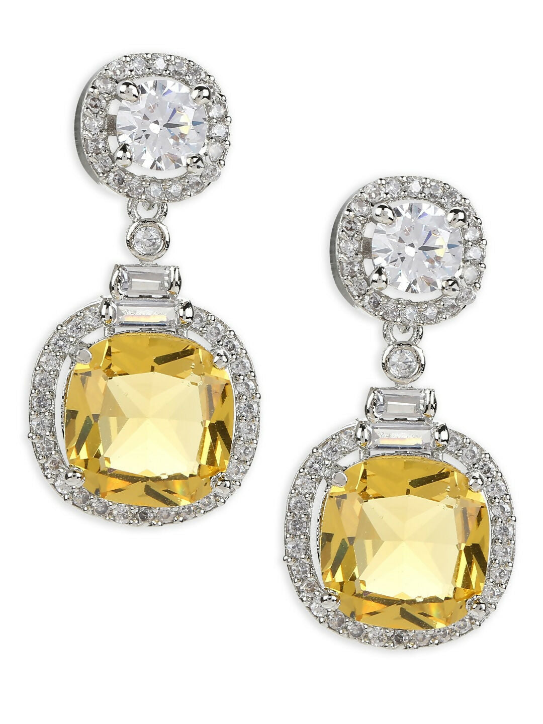 Yellow & Silver Stone Earrings- Ruby Raang | Grocsy