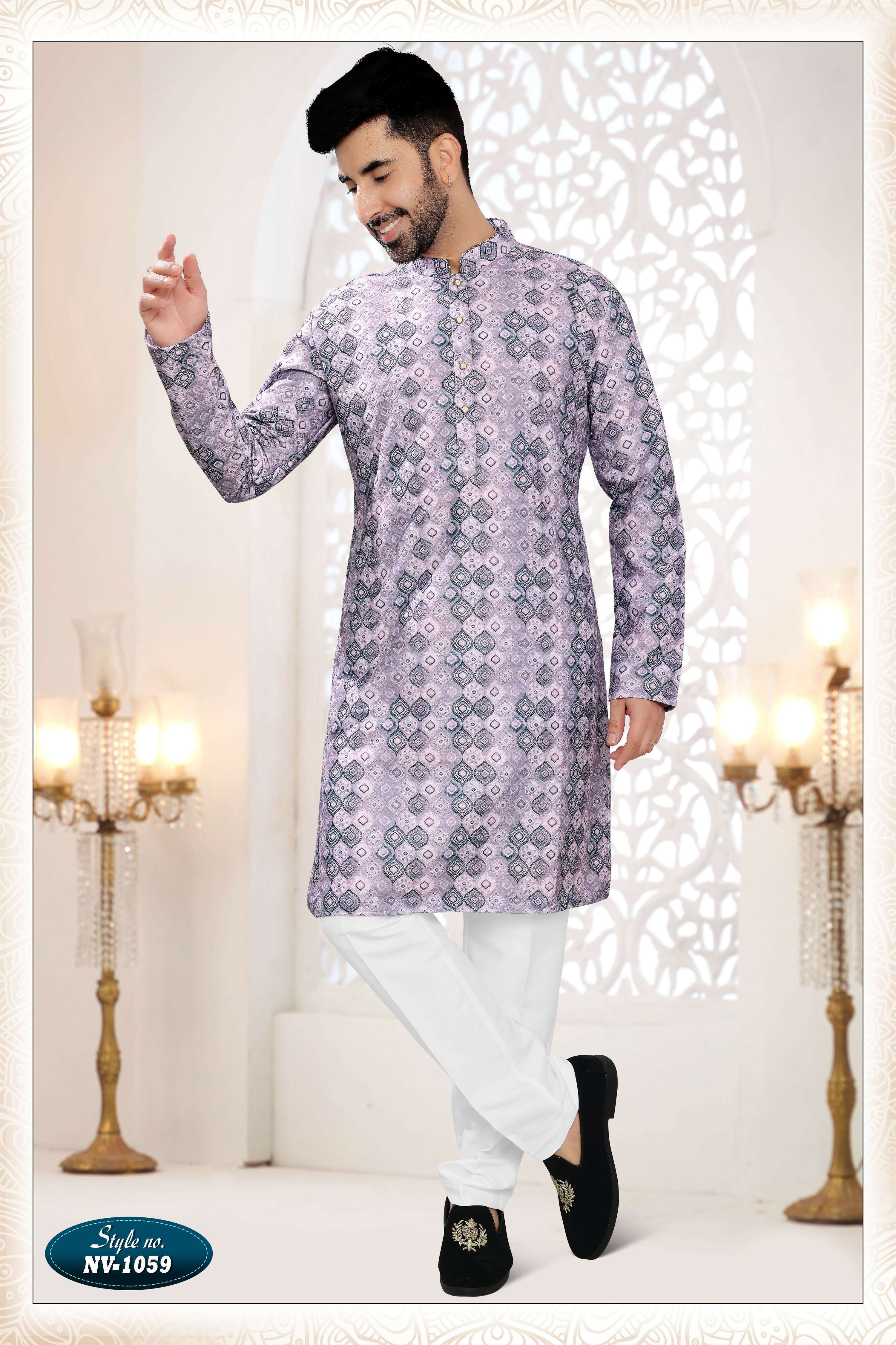 Joban Fashion Men's Purple Straight Silk Thread Embroidery All Over Kurta Set | Grocsy