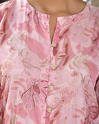 Vaasva Women's Pink Organza Digital Printed Cord Set | Grocsy