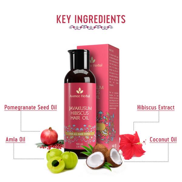 Avimee Herbal Javakusum Hibiscus Hair Oil With Coconut, Amla, Pomegranate Seed Oil & Hibiscus Extract | Grocsy