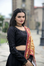Vastranavya Navaratri Collection Gotta Patti Work & Blouse With Real Mirror Work Lehenga Choli - Black | Grocsy