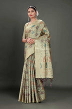 Grey Soft Organza Woven Design Saree With Unstitched Blouse Piece - Zaara | Grocsy