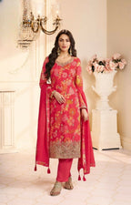 Anaita Red Chinon Stitched Suit with Multi Digital Print | Grocsy