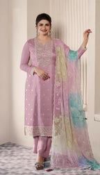 Anaita Lavender Embroidered Silk Stitched Salwar suit | Grocsy