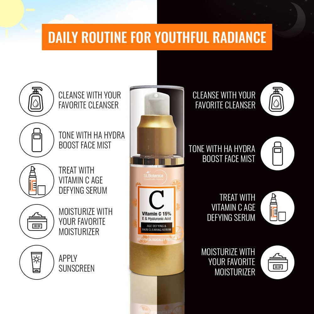 St.Botanica Vitamin C 15% E & Hyaluronic Acid, Age Defying & Skin Clearing Serum | Grocsy