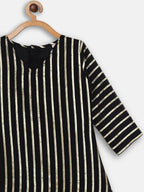 Ahalyaa Black Georgette Stripped Gold Printed Kids Kurta Pant Set For Girls | Grocsy