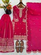 Teeya Creation Rani Color Fendy Silk Embroidery Work Wedding Wear Salwar Suit | Grocsy