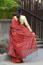 Beatitude Red Cotton Floral Jamdani Saree | Grocsy