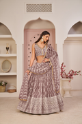 Eilara Mesmerizing Onion Pink Butterfly Net White Cotton Thread Zari Sandwich Sequence Work Lehenga Choli For Wedding | Grocsy