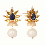 Nuyug 22K Gold Plated Pearl & Crystal Studded Contemporary Floral Stud Earrings | Grocsy