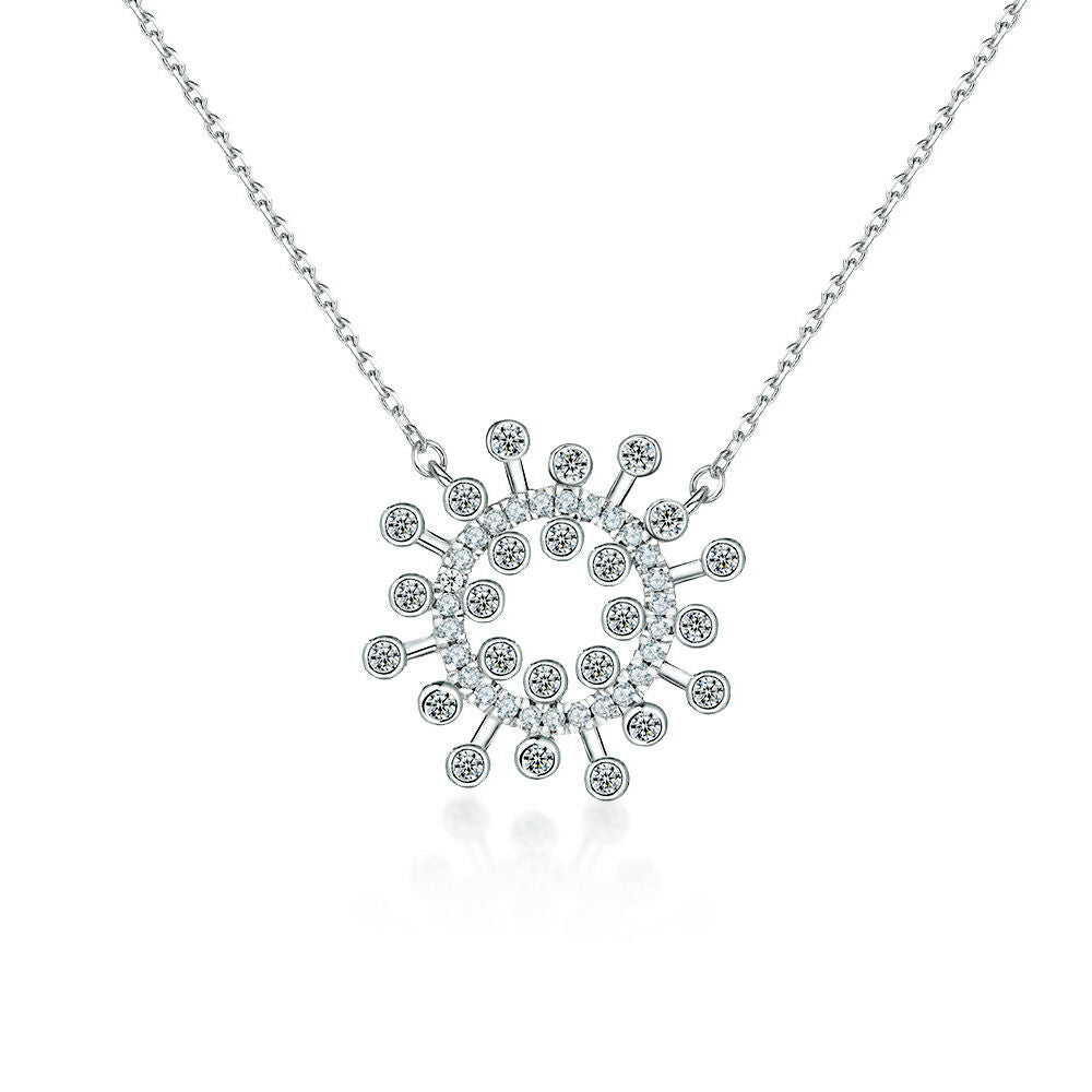 Cauer Moissanite Round Pendant Necklace in 925 Sterling Silver, White Gold Plated | Grocsy