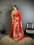Joban Fashion Red Paisley Soft Silk Banarasi Saree | Grocsy