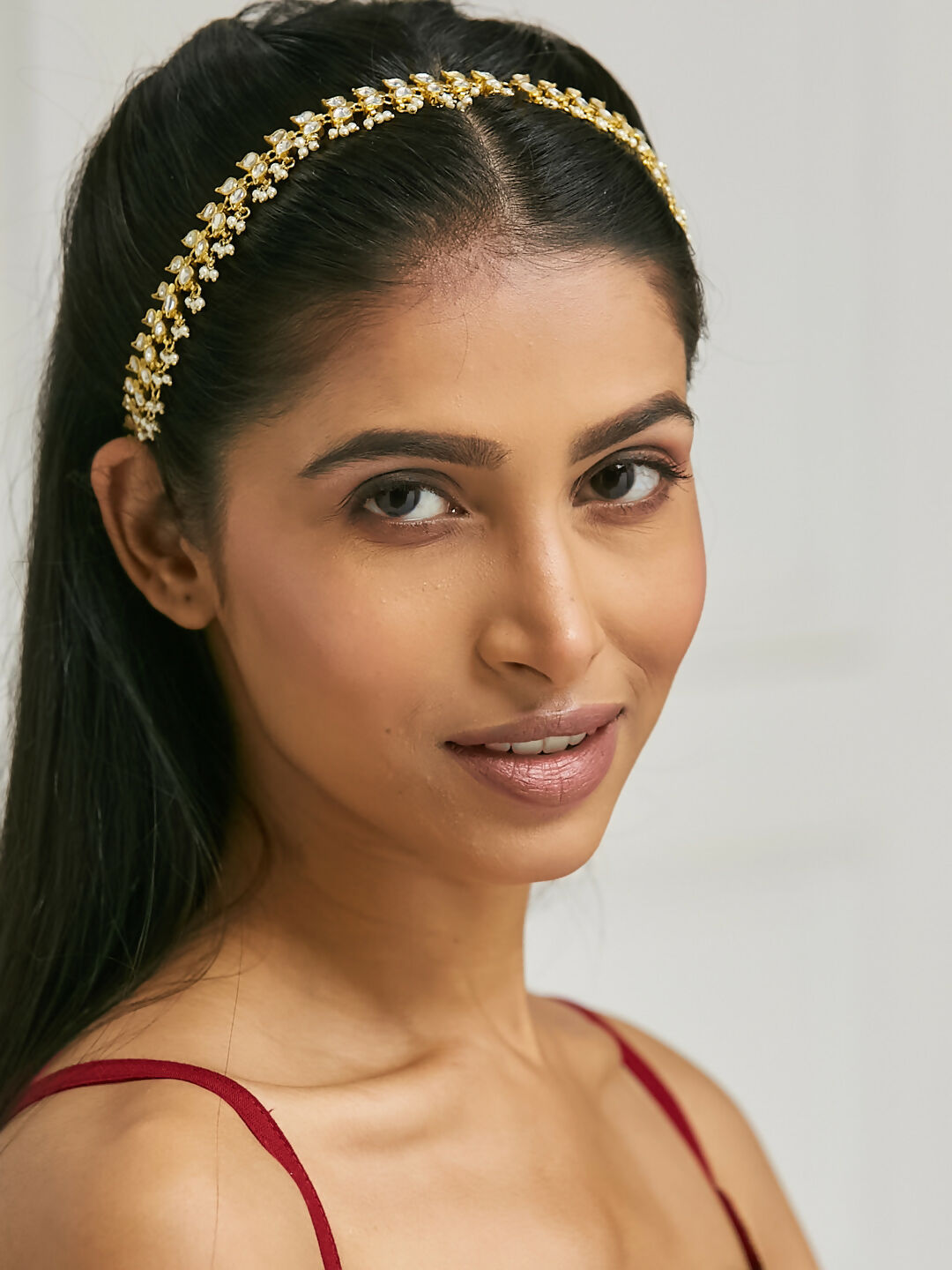 Nuyug 22K Gold-Plated Kundan & Pearl Studded Matha Patti Head Jewellery | Grocsy