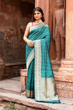 Joban Fashion Green Banarasi Katan Pure Handloom Banarasi Silk Saree | Grocsy
