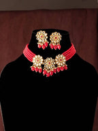 Mominos Fashion Johar Kamal Women's Red Beads Pearls Gold-Polished Jewellery Set