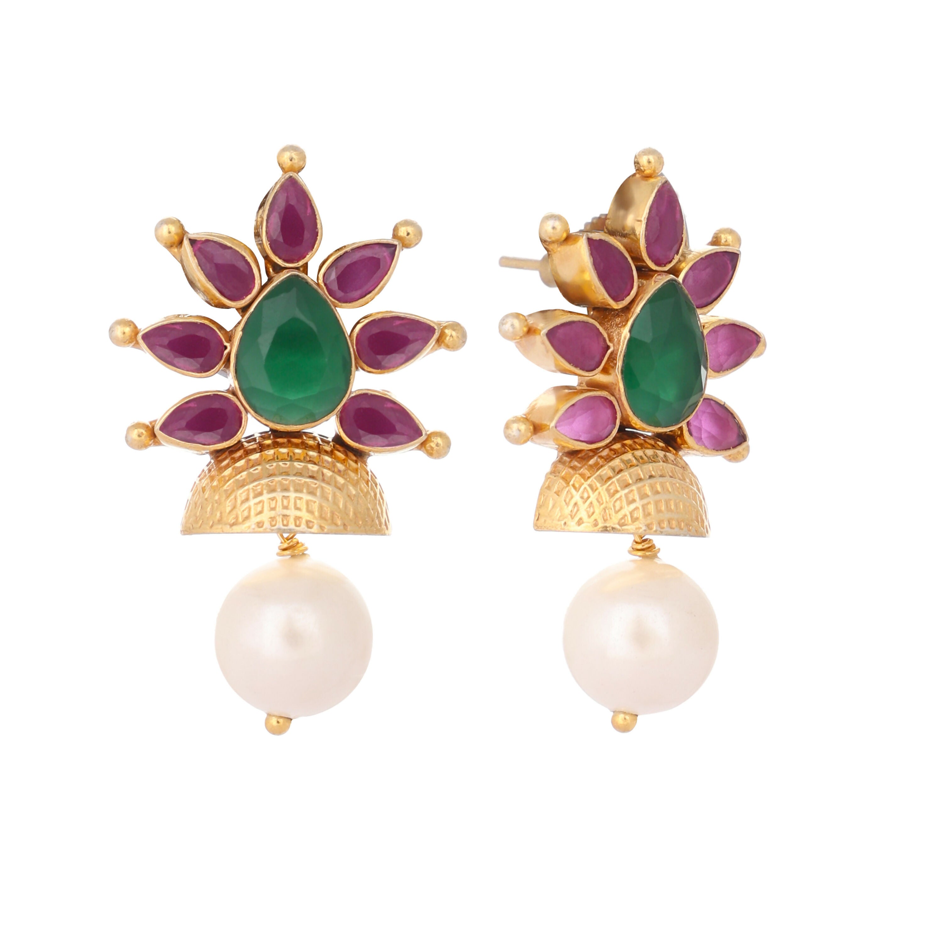 Nuyug 22K Gold-Plated Pearl Drop Floral Shaped Stud Earrings | Grocsy