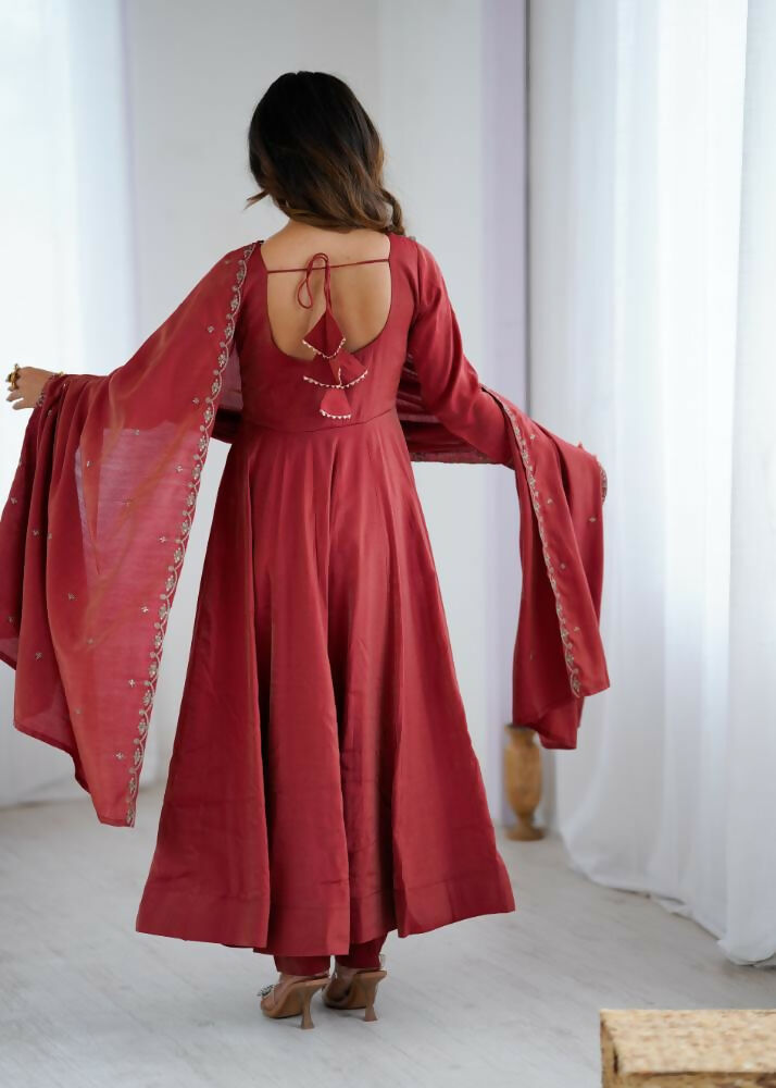 Lehenga Mart Designer Anarkali Suit With Kurta, Pant, Dupatta For Women-Maroon | Grocsy
