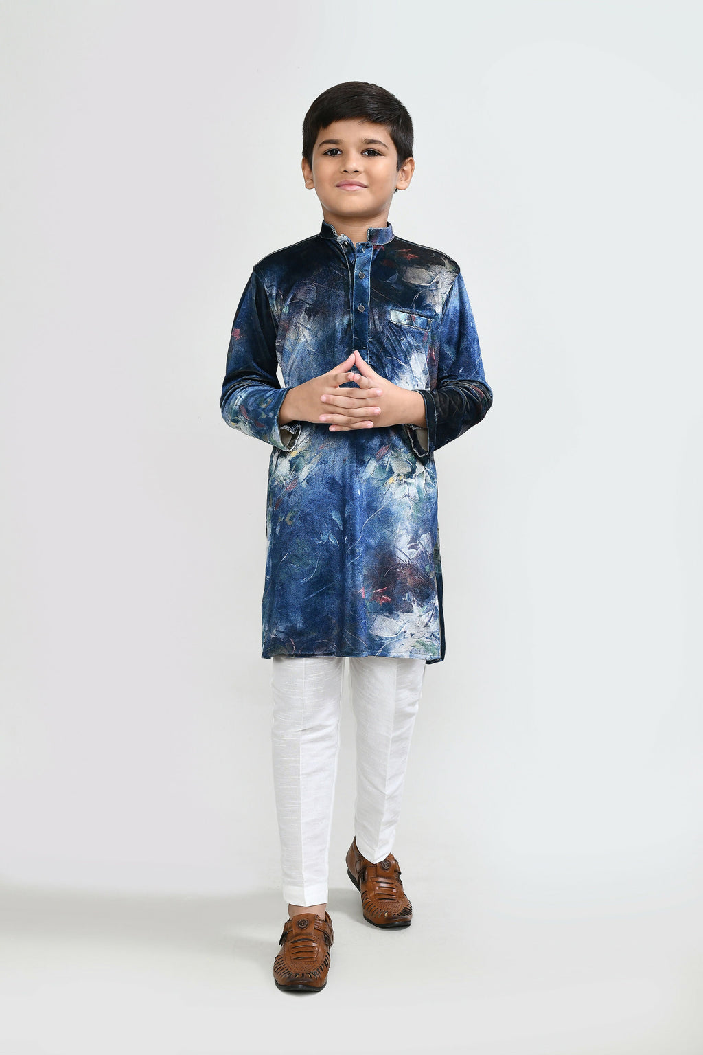 Joban Fashion Velvet Teal Blue Kurta With Straight Fit Pant | Grocsy
