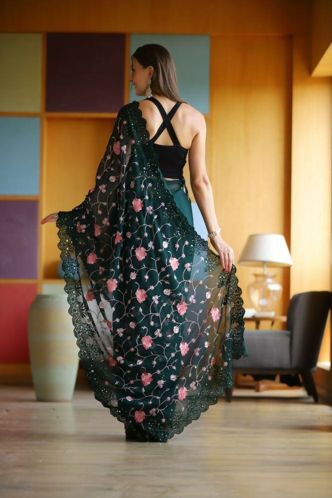Vamsee Ashi Green Georgette Saree | Grocsy