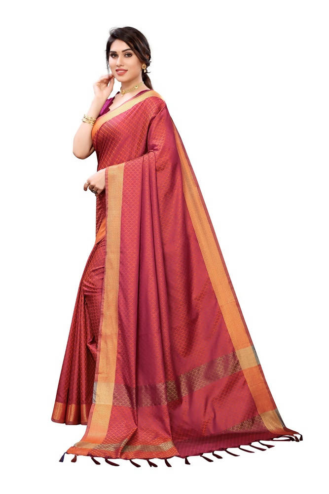 Vamika Banarasi Jacquard Weaving Orange Saree | Grocsy