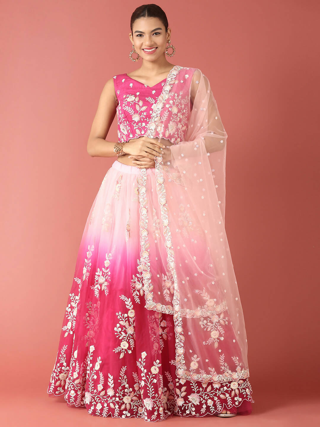 House of Panchhi Rose Tone Shadding Net Sequinse Work Lehenga & Blouse, Dupatta | Grocsy