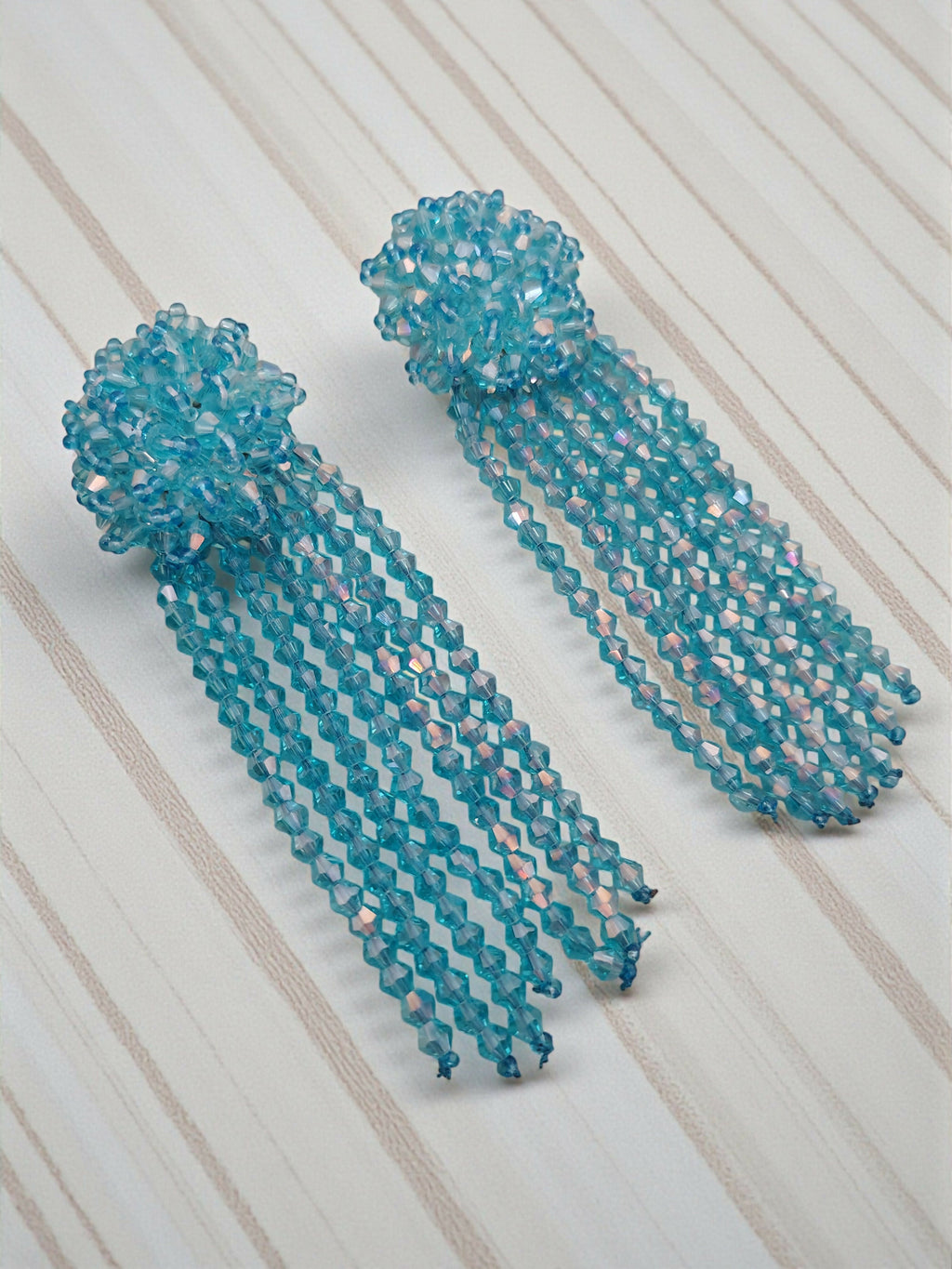 Inhanns Handmade Crystal Waterfall Earrings - Long - Sky Blue | Grocsy