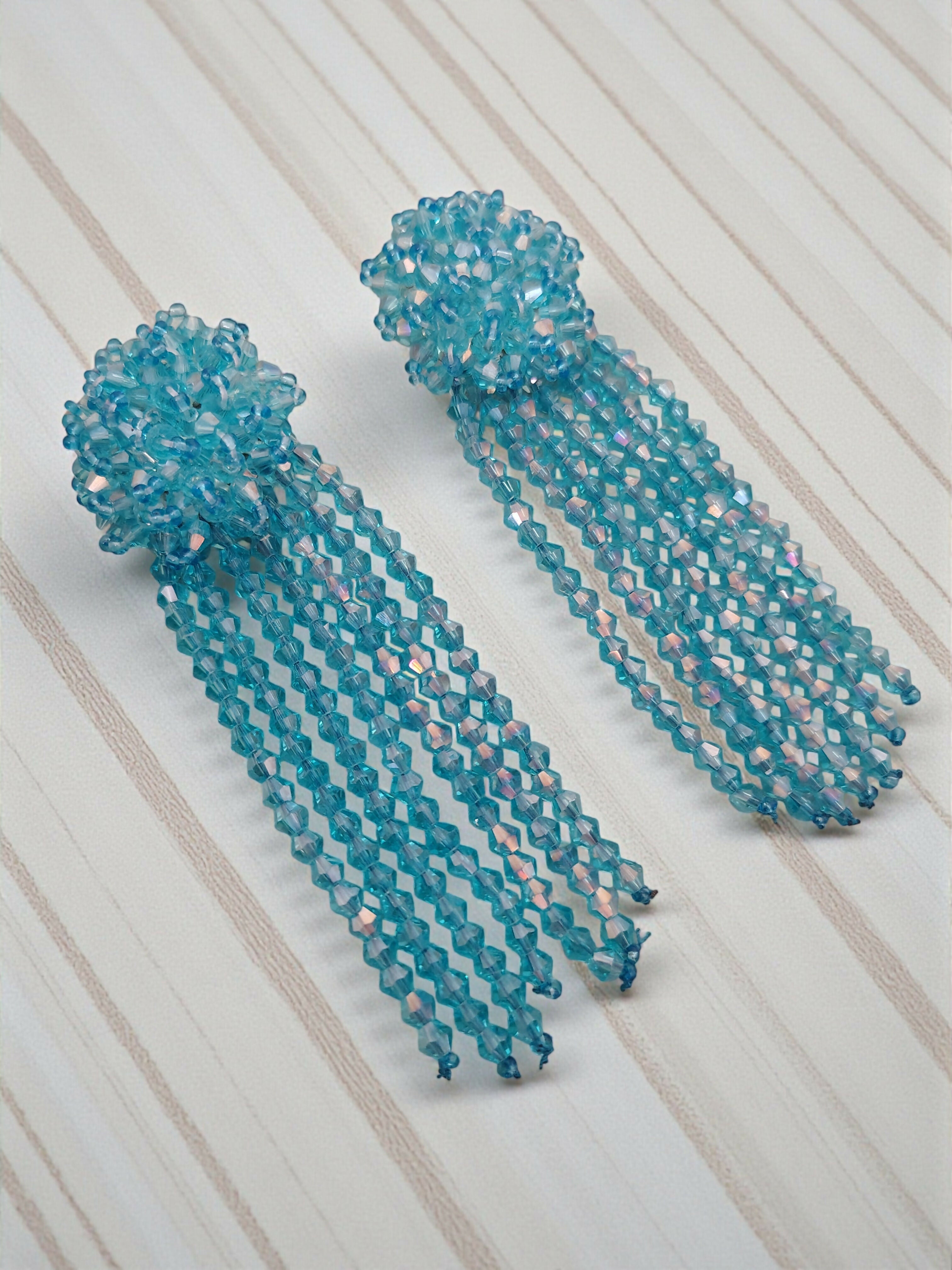 Inhanns Handmade Crystal Waterfall Earrings - Long - Sky Blue | Grocsy