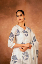 Joban Fashion Off White Blue Hand Block Printed Cotton Suit Set | Grocsy