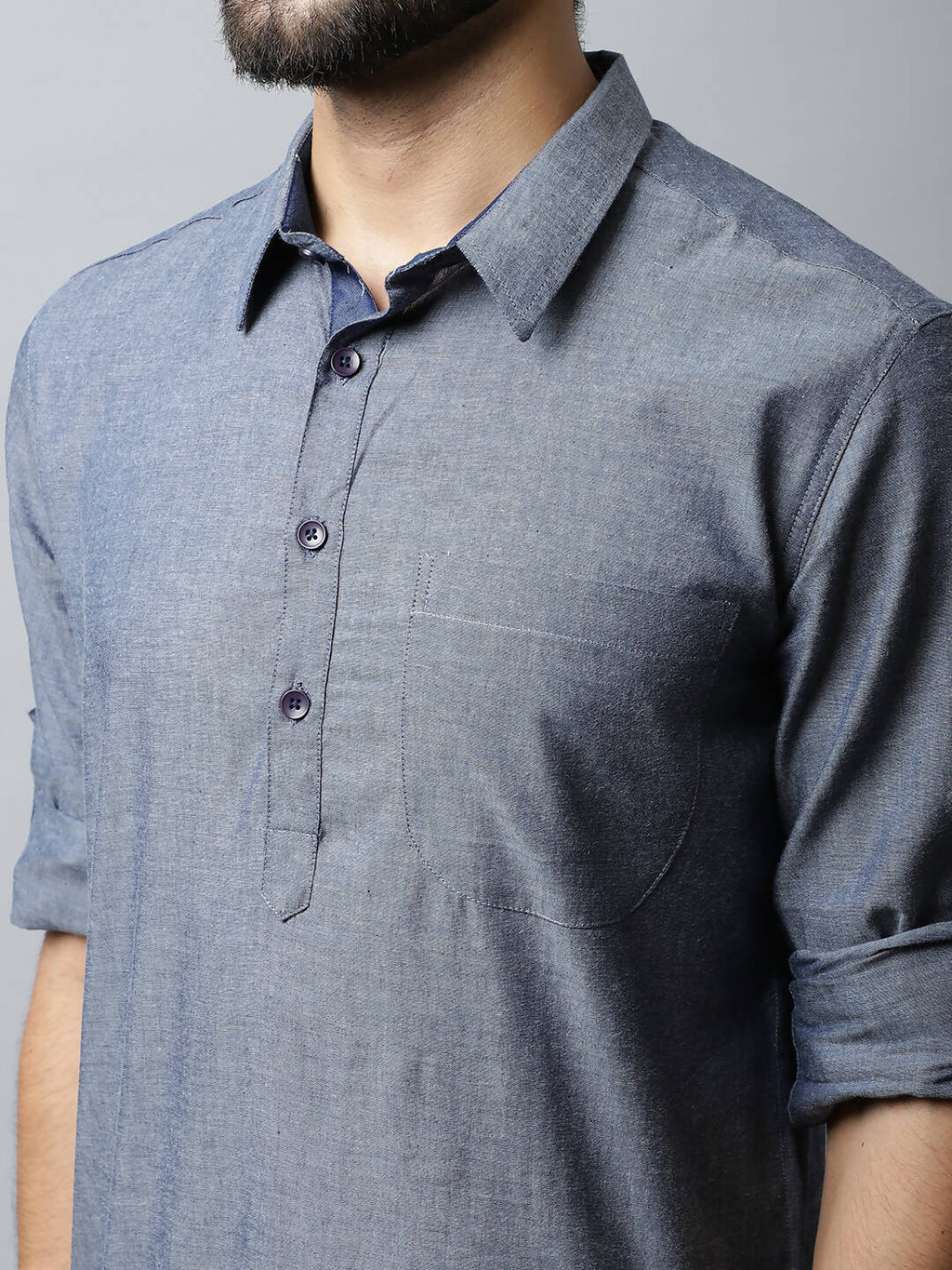 Even Apparels Grey Color Pure Cotton Solid Men's Kurta With Shirt Collar (MMS149) | Grocsy