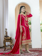 Teeya Creation Red Color Chinnon Silk Embroidery Work Fully Stitched Salwar Suit | Grocsy