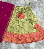 Teeya Creation Pista Green Jacquard Silk Traditional Lehenga Choli with Deep Magenta Dupatta | Grocsy