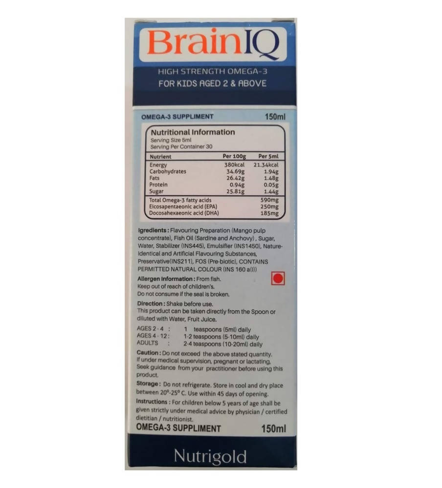 Nutrigold BrainIQ High Strength Omega-3 Drops | Grocsy