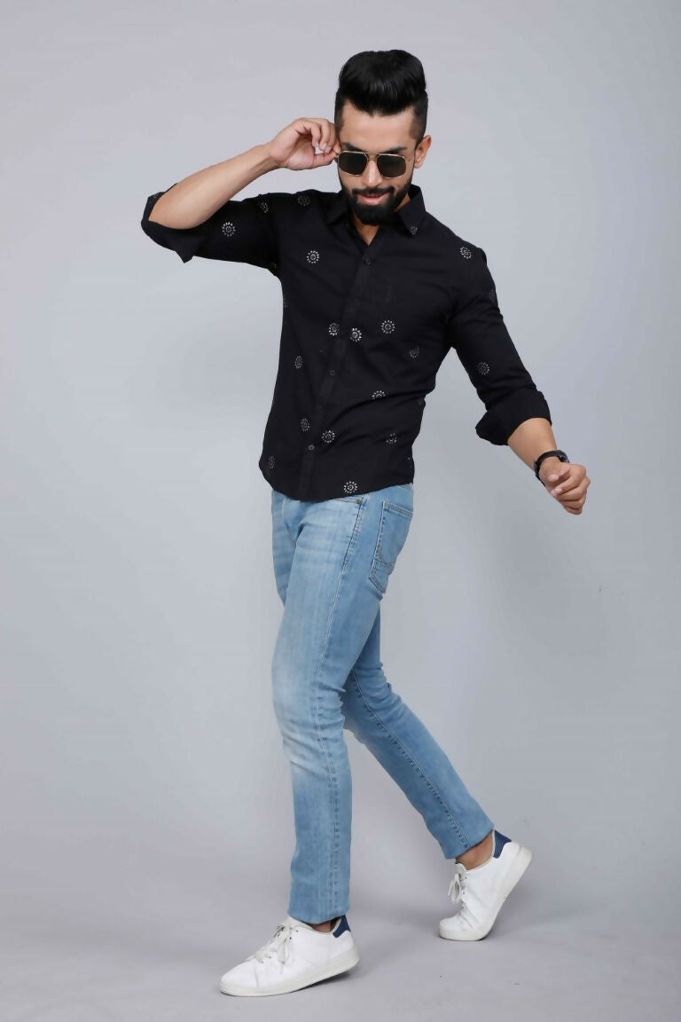 Miravan Men's Black Pure Cotton Floral Print Casual Shirt | Grocsy