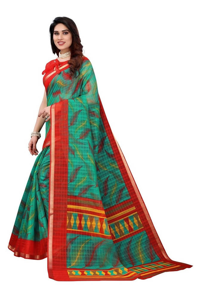 Vamika Green Linen Zari Border Saree | Grocsy