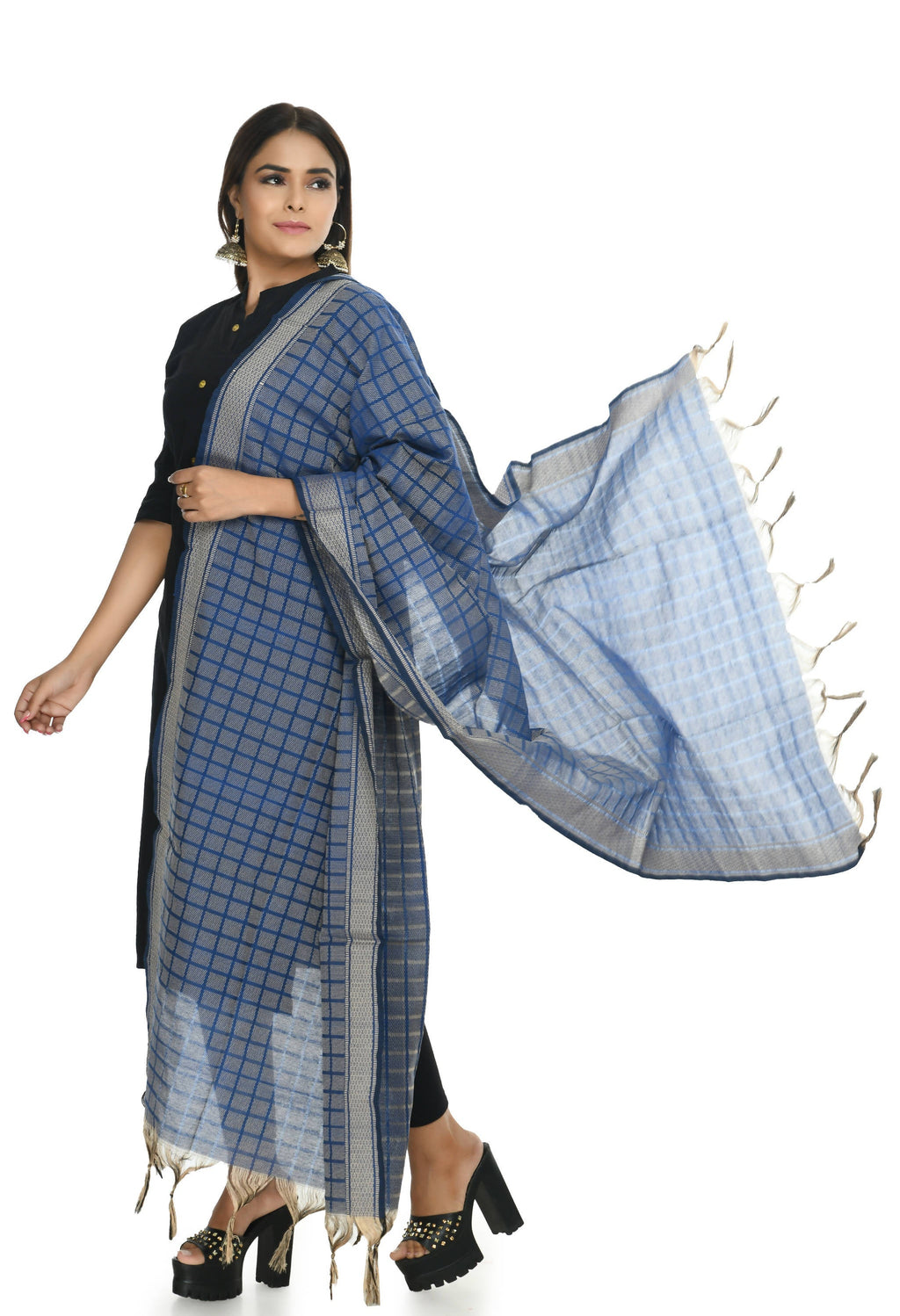Mominos Fashion Moeza Handloom Cotton Blue Dupatta For Women | Grocsy