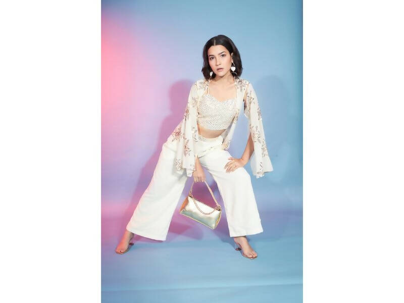 Off White Georgette Sequence With Thread Designer Co-Ord Set - Flory | Grocsy