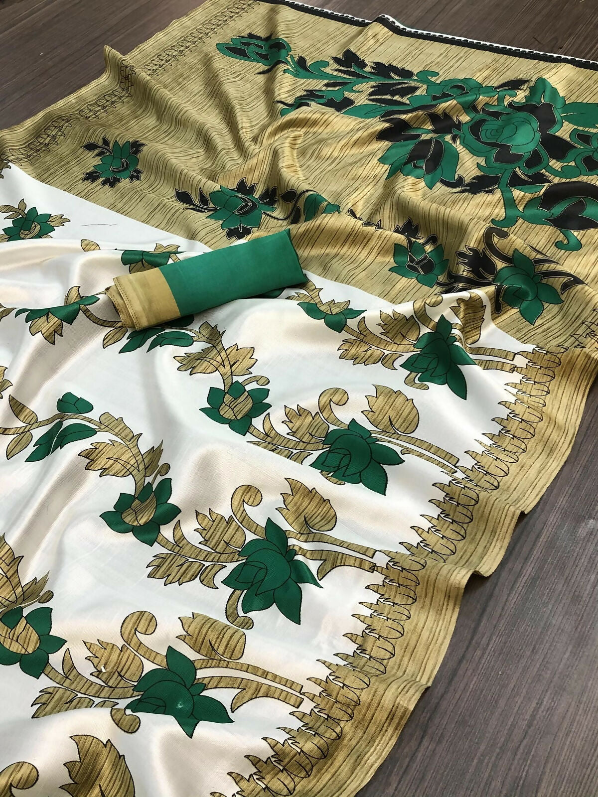 Vamika White Printed Art Silk Saree | Grocsy