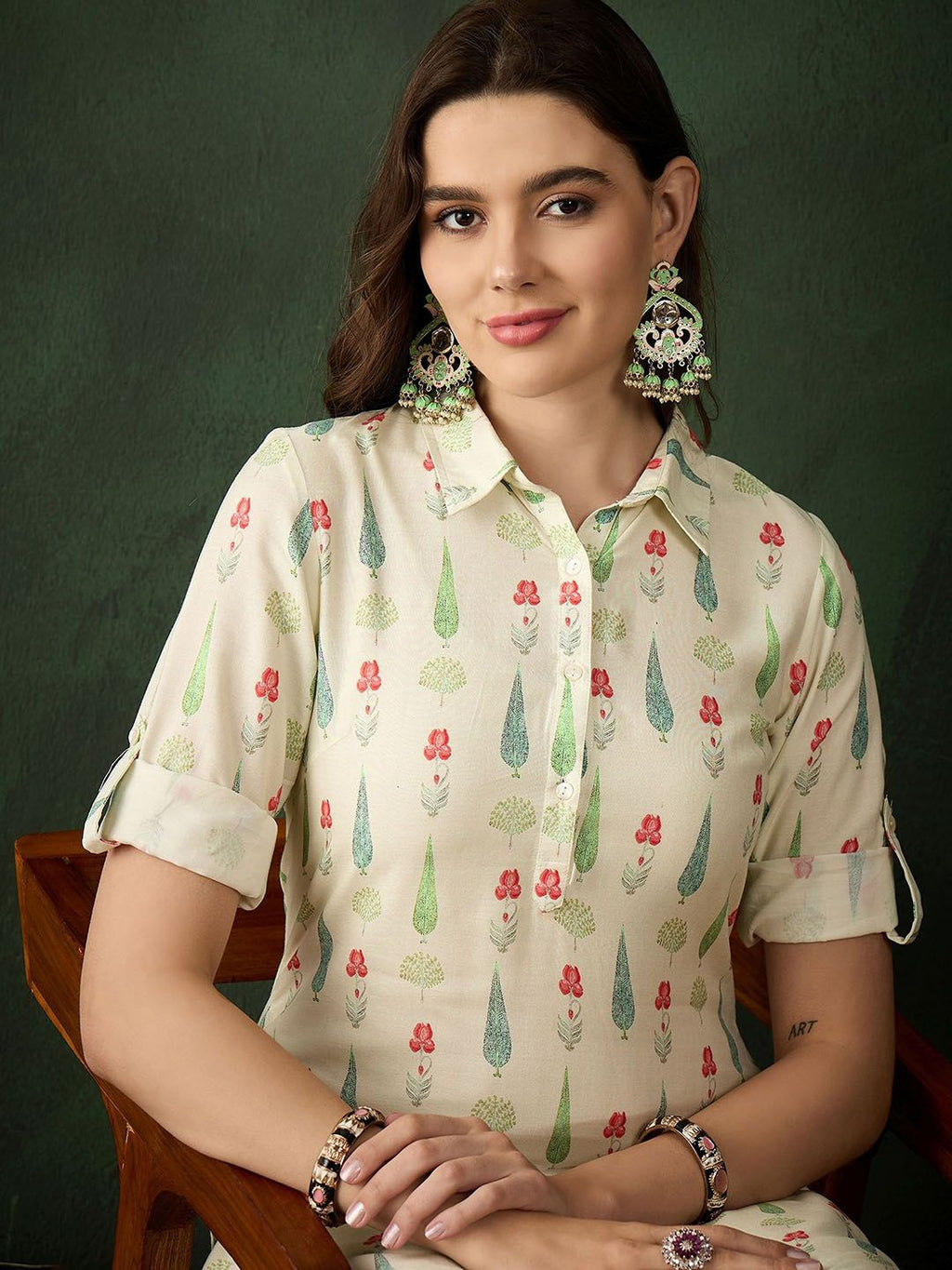 Sangria Printed Kurta With Trousers | Grocsy