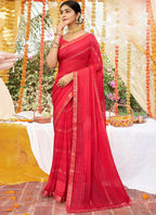 Red Georgette Foil Printed Saree with Unstitched Blouse Piece - Avika | Grocsy